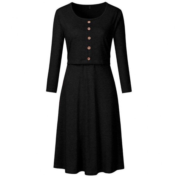 

maternity dresses skirt women casual round neck long sleeve button nursing dress for breastfeeding fashion pajama, White