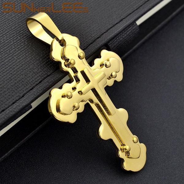 

pendant necklaces sunnerlees 316l stainless steel jesus christ cross necklace byzantine link chain men boys gift sp219, Silver