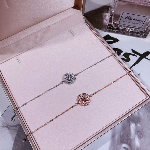 

s925 silver micro inlaid drill, eight mang bangle compass bracelet star same diamond ring jewelry, Black