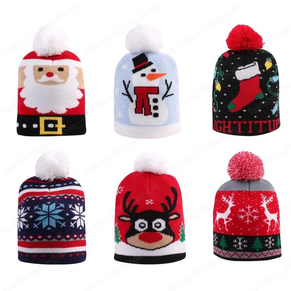 Weihnachten Kinder Gestrickte Hüte Cartoon Santa Claus Elch Pom Pom Beanie Hut Baby Herbst Winter Caps Jungen Mädchen Weihnachten Kappe