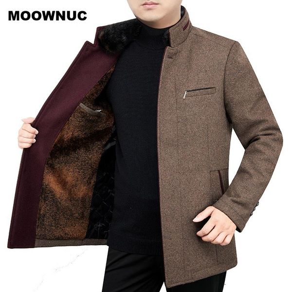 

men's wool & blends moownuc men fake fur collar coats jackets coat thick overcoats single breasted and, Black