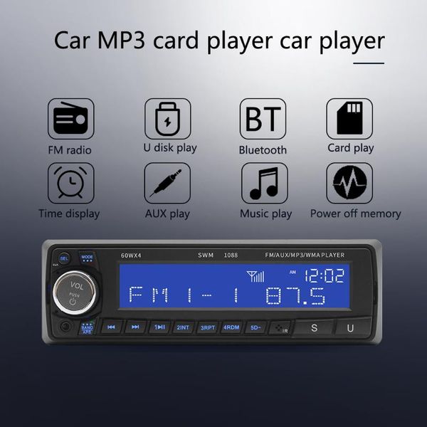 

car audio swm-1088 in dash head unit mp3 player fm radio easily installation single din bluetooth aux u disk personal elements
