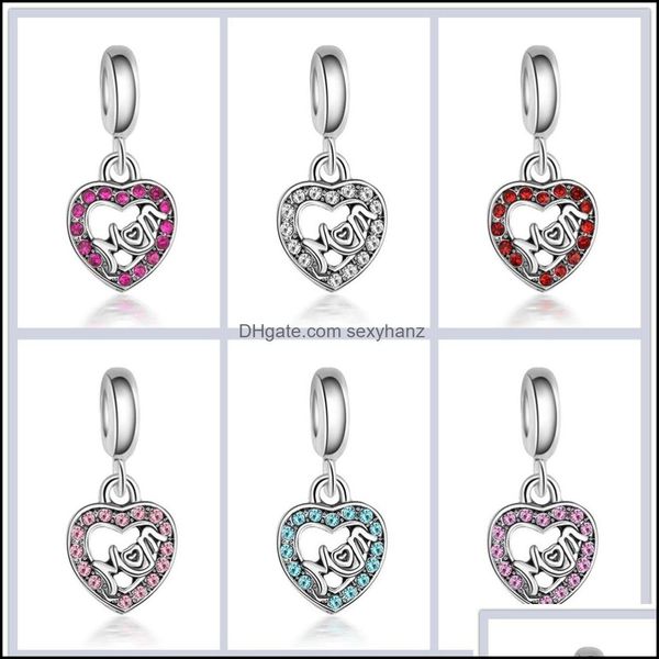 

charms findings & components mothers day crystal rhinestone mom beads charm sier big hole loose spacer craft bead pendant fit bracelet for j, Bronze;silver