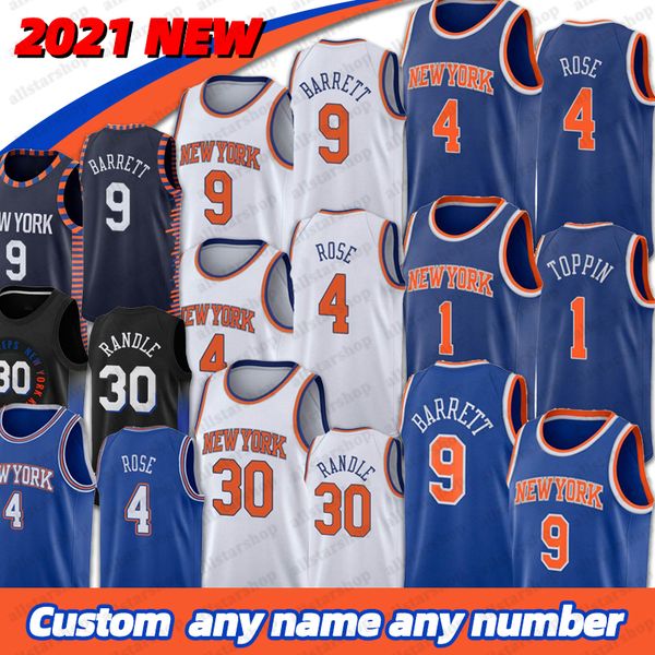 

men's basketball jersey 1 obi in rj 9 barrett 4 derrick rose julius randle 30 black blue white city 2020-21 jersey edition size s-3xl, Black;red