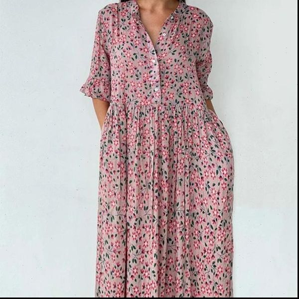 

floral womens dress print summer women bohemian short sleeve woman maxi pink a line ruffles dresses for robe femme, Black;gray