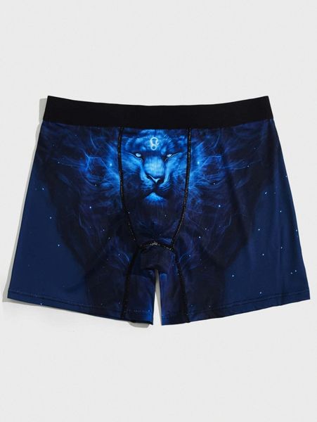 

men lion print titching boxer brief y85a#, Black;brown