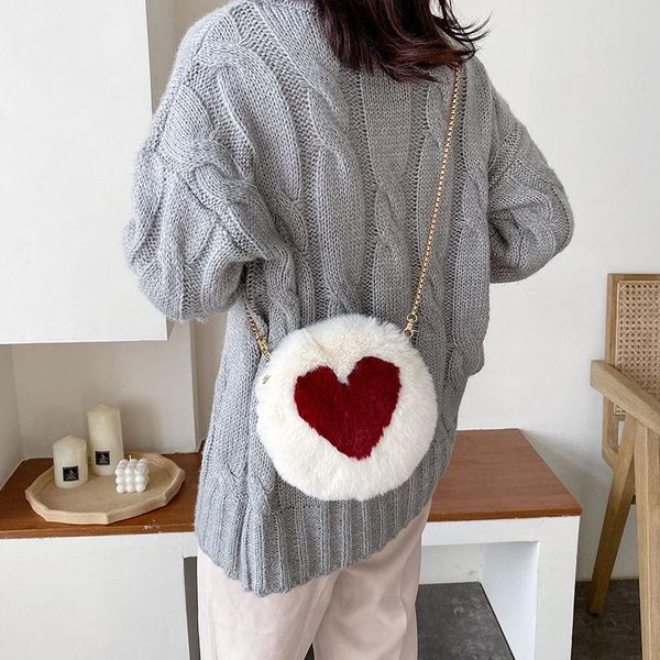 

bump color love plush small round bag 2021 korean version of the student girl sloping cute chain one-shoulder shoulder bags