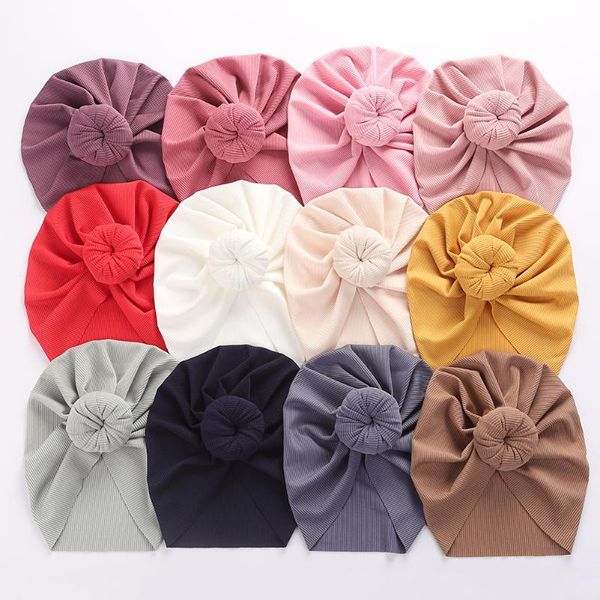 

17.5*20 cm candy color round ball born hats fashion knitting striped donut infant caps baby turban kids birthday gifts &, Yellow