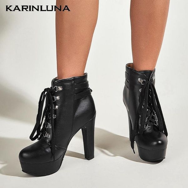 

boots karin wholesale shoes women fashion plus size 35-43 ankle spike heel platform cross-tied buckel straps, Black