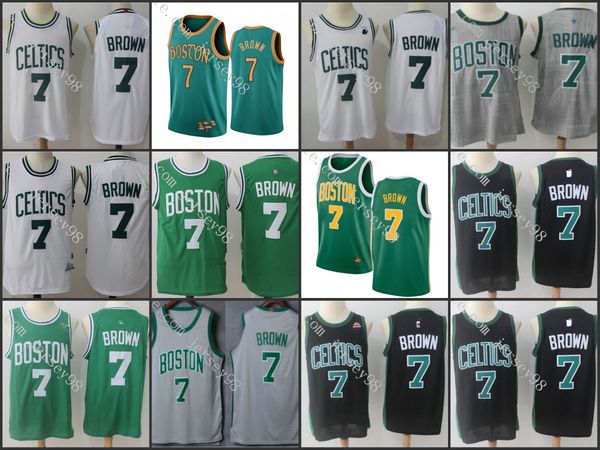 

boston celtics men green #7 jaylen brown white retro basketball jersey, Black
