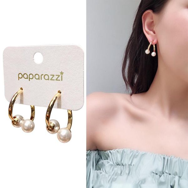 

hoop & huggie c shape pearl earrings for women teens girls temperament elegant style earring hoops wedding party fashion jewelry gifts, Golden;silver