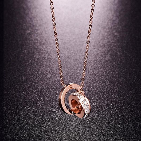 

martick 316l stainless steel gold-color brand pendant necklace double loop cz roman numerals for young girl m3 necklaces, Silver