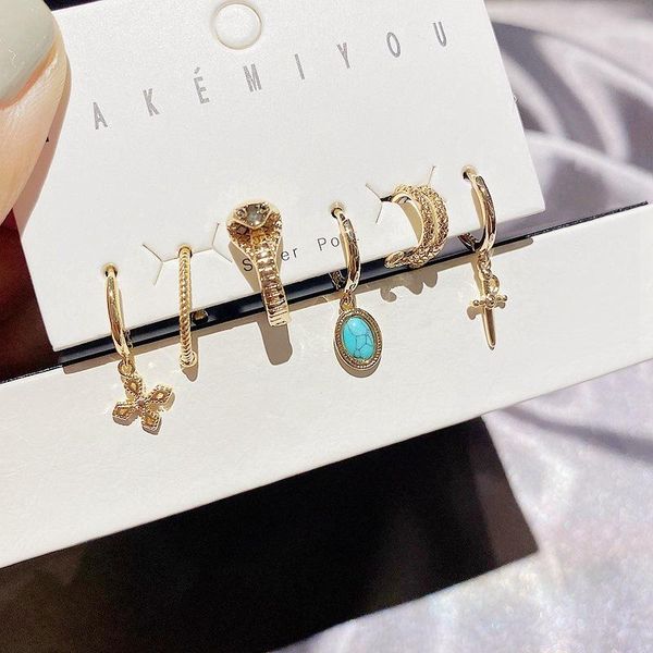 

hoop & huggie personality snake shape earrings set geometric cross pendant for women party jewelry 2021, Golden;silver