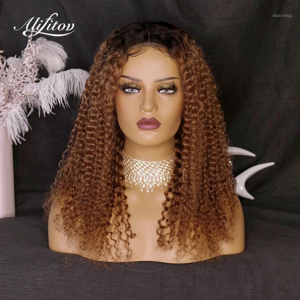 

brown color lace frontal wigs kinky curly hair blonde front preplucked brazilian remy human1, Black;brown