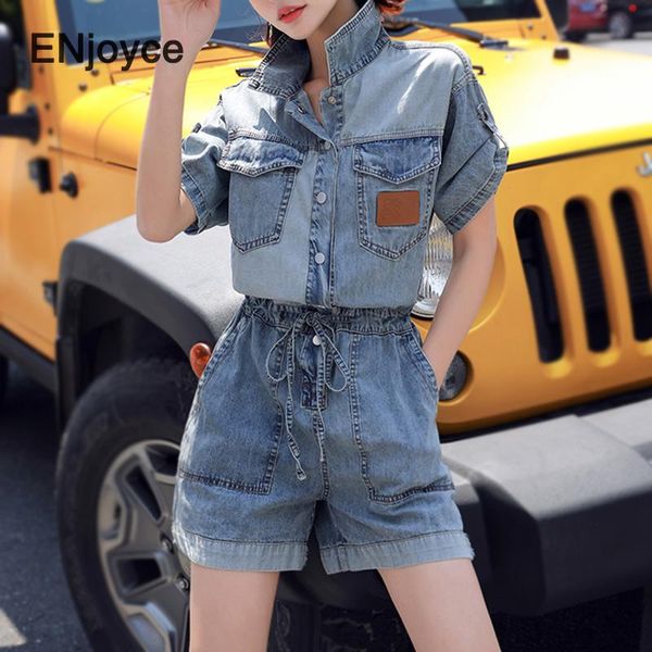 

women's jumpsuits & rompers enjoyce women denim and playsuits latest style fashion overalls loose streetwear clothes 2021 roped jean ju, Black;white
