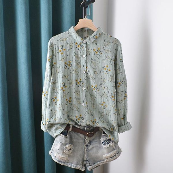 

women's blouses & shirts rural fresh cotton floral shirt loose, White