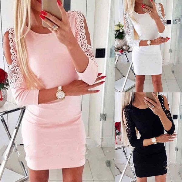 

vintage white pencil lace applique in cold female shoulder stylish xxl shreds long sleeve clothing bodycon dress solid, Black;gray