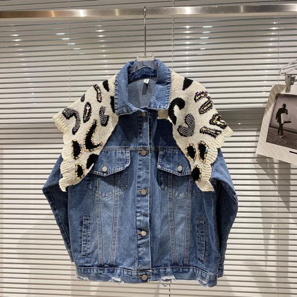 

women's jackets getspring woman's coat knit match torn color denim false jacket two casual loose short demin spring and fall 9hte, Black;brown
