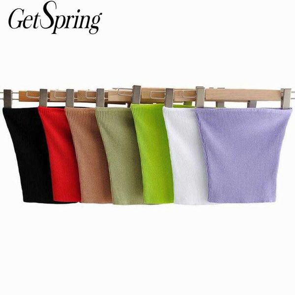 

getspring women crop sleeveless off shoulder white black green short knitting summer clothes 210601