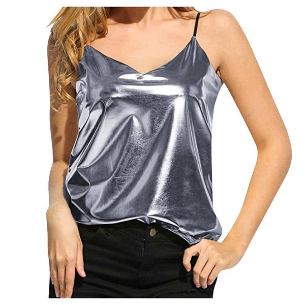 

women's tanks & camis shiny y2k sling elastic vest women sleeveless t-shirt girl party club halter streetwear 2021 v-neck clothing, White