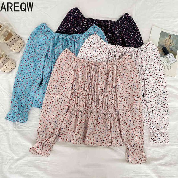 

early spring temperament flower tie with pleated lotus leaf edge long-sleeved shirt woman 210507, White