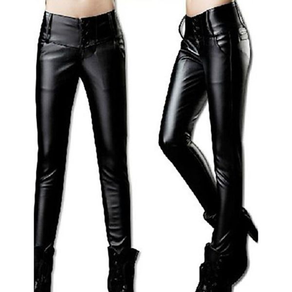 

women's leggings 2021 autumn winter pu leather pants slim high waist tight outer wear bottoming trousers, Black