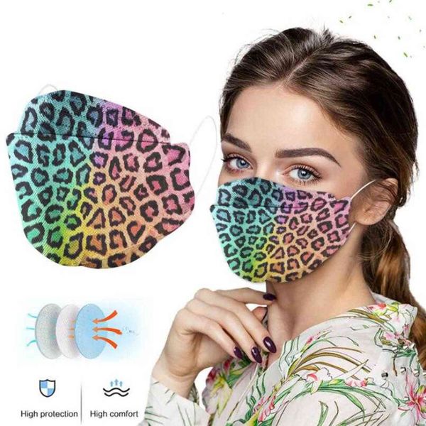 

4 layer 95%filtration efficiency 3d fish mouth disposable mask leopard print dustproof prevention of iuenza masks fashion adult