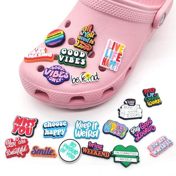 

soft rubber inspirational phrases shoe decoration charm buckle accessories jibitz for croc charms clog decor pins buttons decor, White;pink