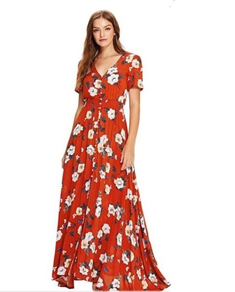 

bohemian casual ethnic dresses pattern deep v-neck loose large swing dress, Black;gray