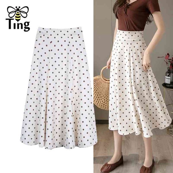 

spring summer polka dot vintage a line midi skirts women casual high waist elegant office work saia 210513, Black