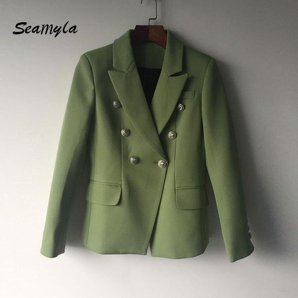 

women's suits & blazers seamyla 2021 designer blazer jacket fashion green metal buttons double breasted outer coat, White;black