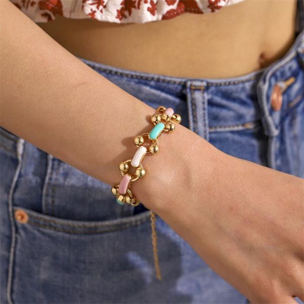 

link, chain hip hop dripping oil rainbow watch clasp bracelets for women temperament trend charm couple bangles jewelry gifts, Black