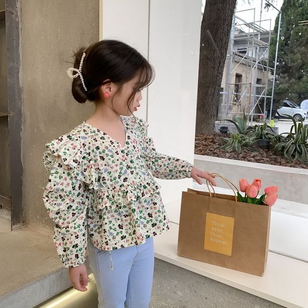 

shirts wholesale spring korean style teenagers girls floral sleeves cute blouses children clothes e254 iswc, White;black