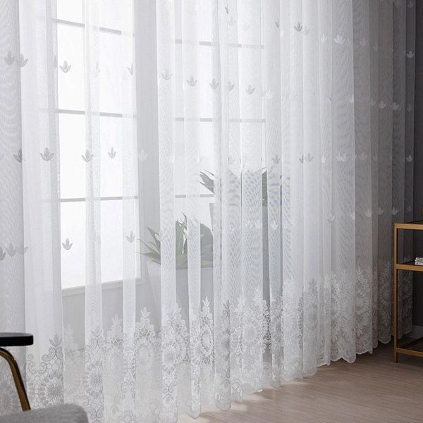 

curtain & drapes embroidered floral white tulle window screen for living room bedroom luxury sheer voile blind door decor