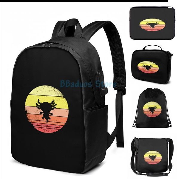 

graphic print axolotl salamander amphibian mexican usb charge backpack men school bags women bag travel laptop