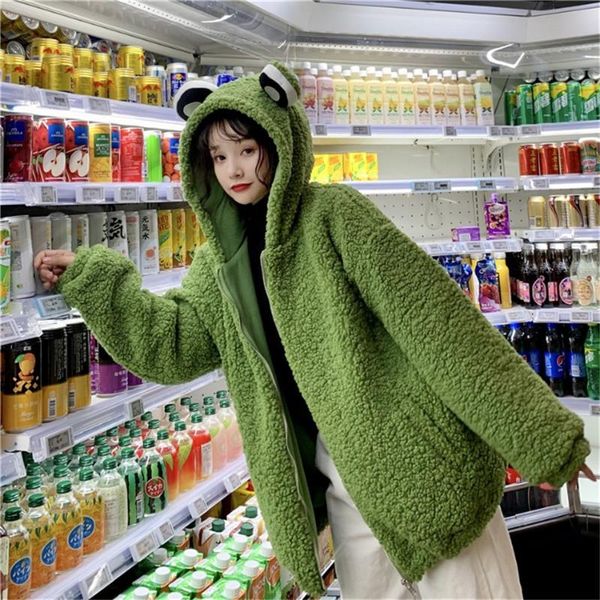 

women's jackets spring autumn cartoon cute coat sweet lambswool long-sleeved hairy harajuku coats kawaii y2k 2021, Black;brown