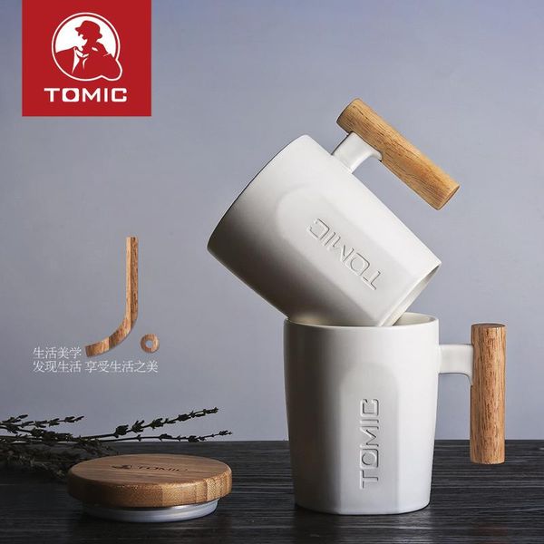 

metal lid mugs ceramics keep warm wooden handle tea office coffee minimalist art personalized gift kubek drinkware dk50mg