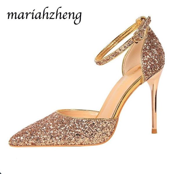 

dress shoes meriahzheng 9.5cm summer stiletto high-heeled sandals shallow mouth pointed toe hollow sequins word strap women ds, Black