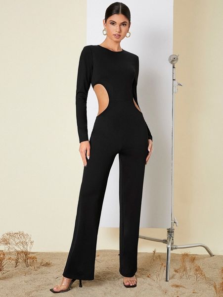 

round neck cutout detail jumpsuit 54ke#, White