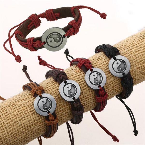 

link, chain alloy gossip leather bracelet vintage woven yin yang tai chi, Black