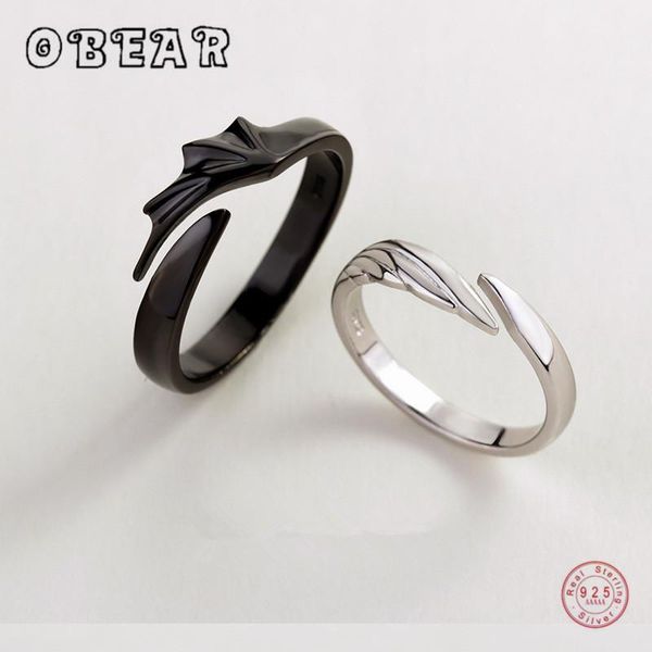 

Cluster Rings OBEAR 100% 925 Sterling Silver Angel And Devil Couple Wing Feather Opening For Women Men Lovers Party Jewelry, Golden;silver
