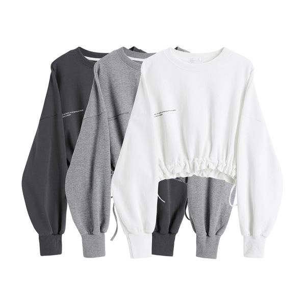 

solid gray hooded crop women's sweatshirt long sleeve short hoodies jumper autumn fashion harajuku female clothes 210417, White