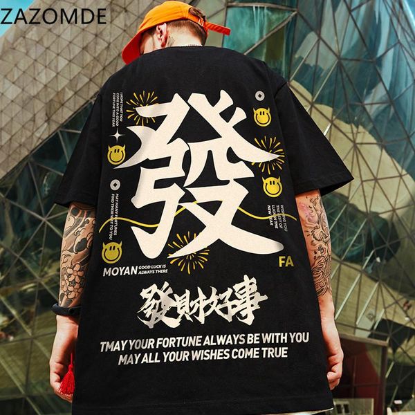 

men's t-shirts zazomde 2021 hip hop lucky symbol t shirt men t-shirt harajuku streetwear tshirt short sleeve summer tee back printd, White;black