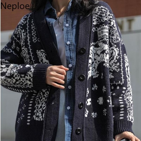

women's knits & tees neploe japanese sweaters for women vintage knitted oversized cardigan coat pull femme loose casual sueter 2021 fa, White