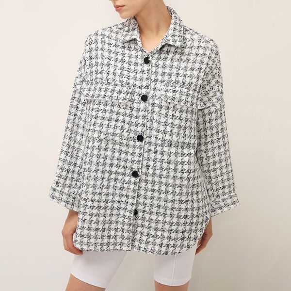 

women's jackets autumn & coats for women houndstooth printed single breasted turn down collar full sleeve fashion high street, Black;brown