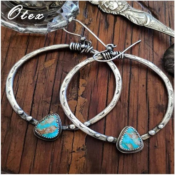 

stud luxury hip hop bohemia vintage long earring for women jewelry ethnic natural blue turquoise stone earrings pendientes, Golden;silver
