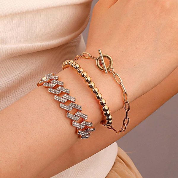 

charm bracelets hiphop cuban link bracelet simulated diamonds links & chains alloy for bangle jewelry, Golden;silver