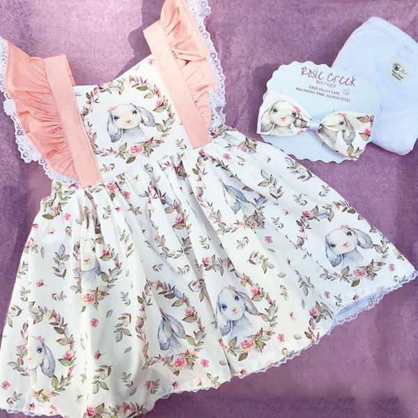 

girl's dresses toddler baby girls dress easter day cartoon print backless ruffle clothes vestidos 2021 summer1, Red;yellow