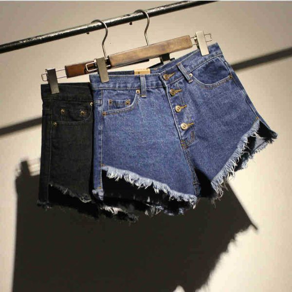 

women's shorts summer frayed tassel denim arrival women casual high waists buttons plus size 5xl short jeans black blue l12b, White;black