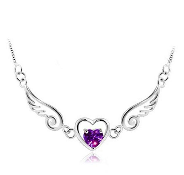 

chains ihues 925 angel lover wing necklace dream love crystal zircon pendant lady birthday gift, Silver